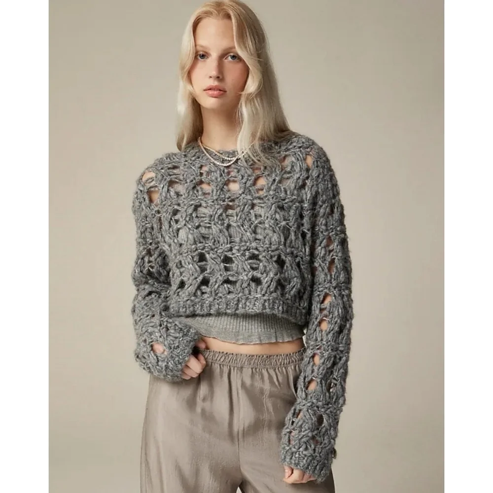 J.Crew Collection open-weave cropped pullover sweater
